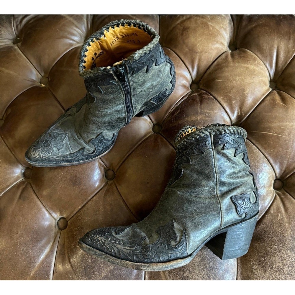 OLD GRINGO BLACK WESTERN DISTRESSED GENUINE LEATHER ANKLE COWBOY BOOTS 8